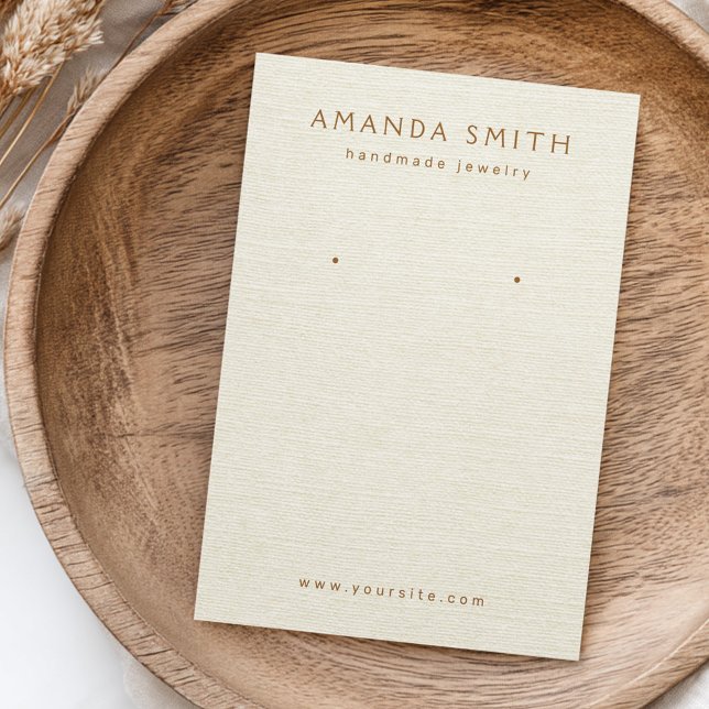 Gråvit visning av  visitkort (Cream off-white linen look earring display card)