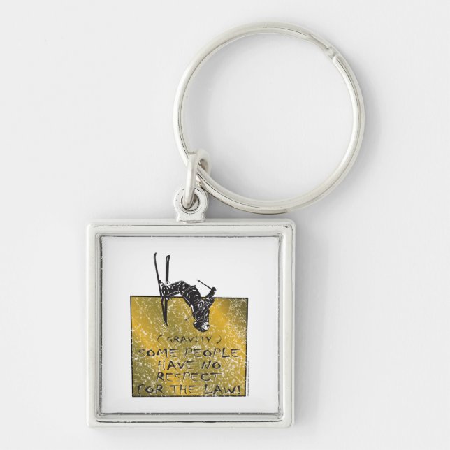 Gravity Skier Fyrkantig Silverfärgad Nyckelring (Framsidan)