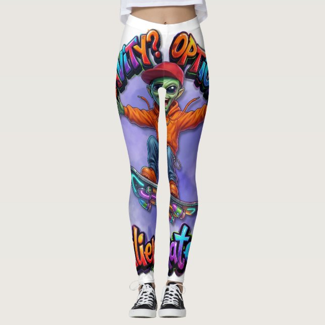 Gravity Valfri Alien Skater Hoverboard Rymd Konst Leggings (Framsida)