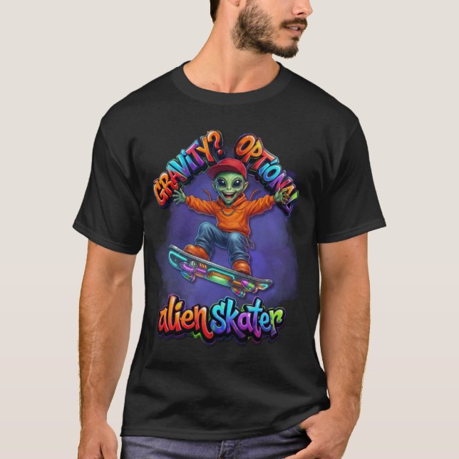 Gravity Valfri Alien Skater Hoverboard Rymd Konst T Shirt (Framsida)