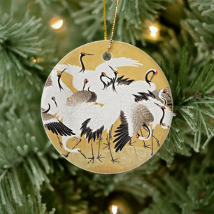 Gravlig elegance: Japansk flock av Cranes Julgransprydnad Keramik