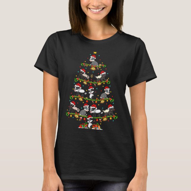 Grävling Ljus Xmas Tomte Grävling Julgran  T Shirt (Framsida)