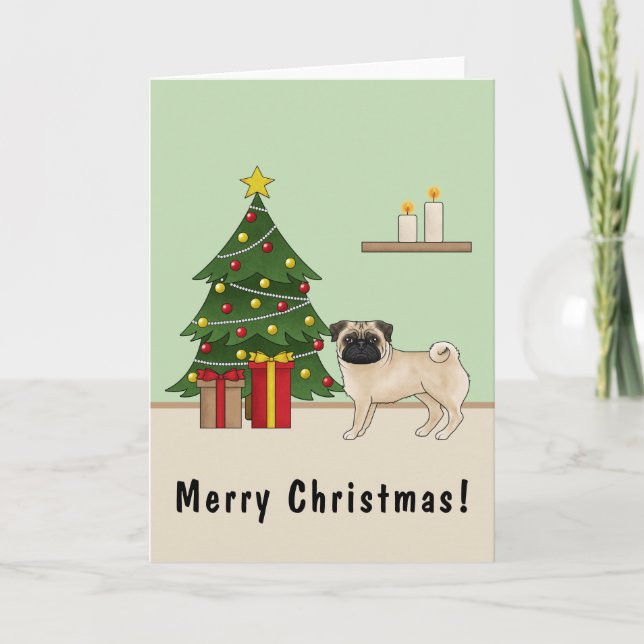 Grävsax Tecknad hund med Julgran Kort (Framsida)