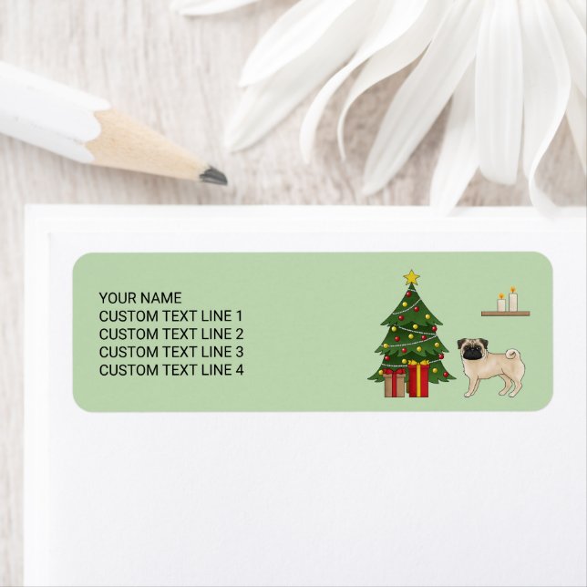 Grävsax Tecknad hund med Julgran Returadress Etikett (Insitu)