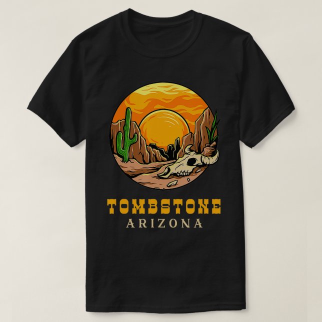 Gravsten Arizona Retro Cactus och Sol TShirt T Shirt (Design framsida)