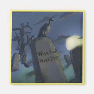 Gravsten Invignings Rolig Halloween Magnet