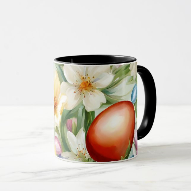 Gravt äpple-Blommar, tulpaner och Påskägg Mugg (Framsida höger)