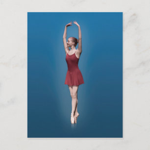 Gravt Ballerina på Pointe i Red and Blue Postc Vykort