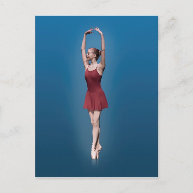 Gravt Ballerina på Pointe i Red and Blue Postc Vykort (Framsida)
