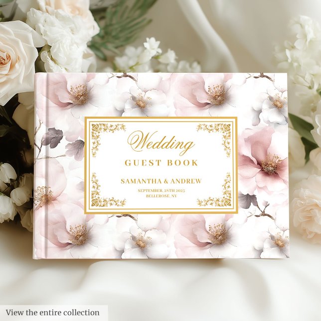 Gravt boho dusty rosa guld bröllop gäst bok (Graceful boho dusty pink gold wedding guest book)