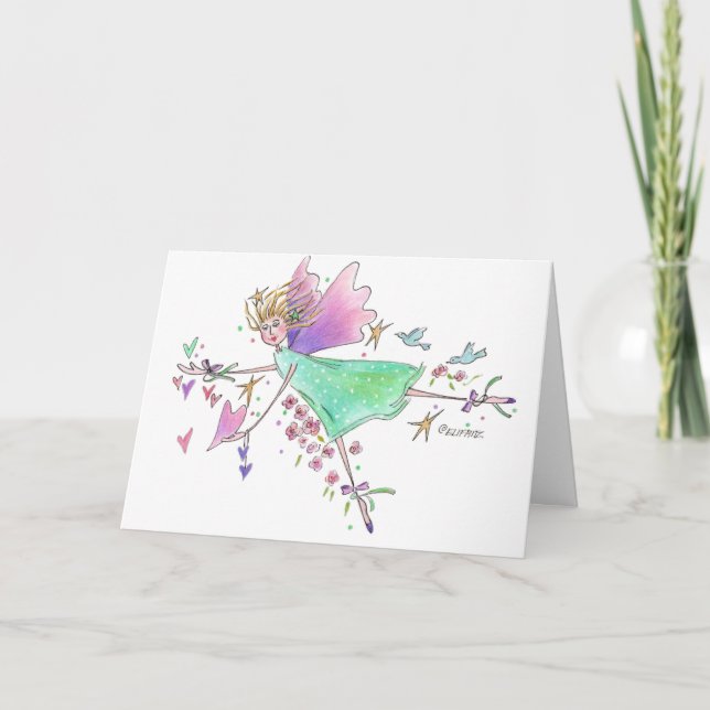 Gravt dansande ängel i Grönt Dress Helgkort (Framsida)
