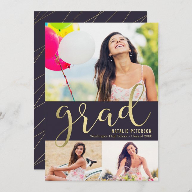 Gravt glöd EDITABLE FÄRG Studenten Inbjudningar (Fram/baksida)