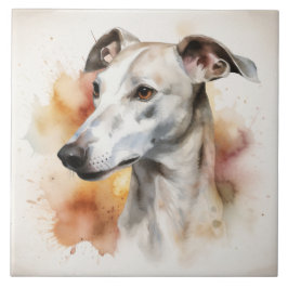 Gravt Greyhound, Hund, Pet, Watercolor Kakelplatta