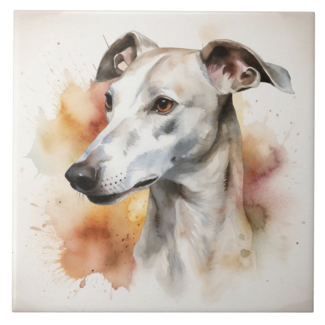 Gravt Greyhound, Hund, Pet, Watercolor Kakelplatta (Framsidan)