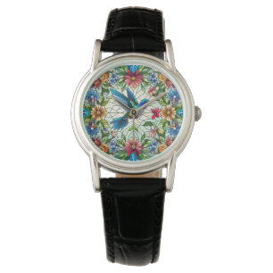 Gravt hummingbird med fastkedjad glaseffekt armbandsur