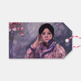 Gravt japanskt Dam med Parfym Flaska Presentetikett