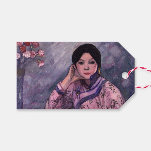 Gravt japanskt Dam med Parfym Flaska Presentetikett (Framsidan (Horizontal))