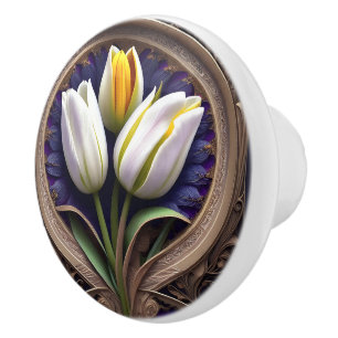 Gravt Kurvor: White Tulip i Art nouveau Design Knopp