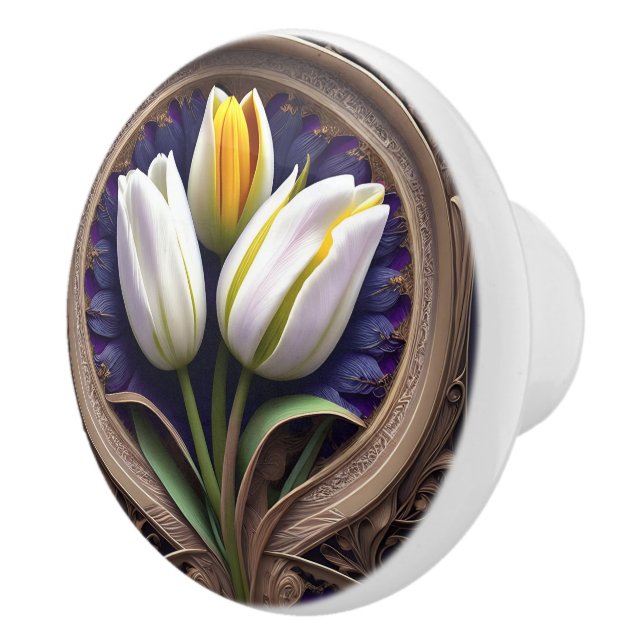 Gravt Kurvor: White Tulip i Art nouveau Design Knopp (Höger)