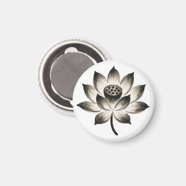 Gravt Lotus - Bläck Penselblomma på magnet (Front/Back)