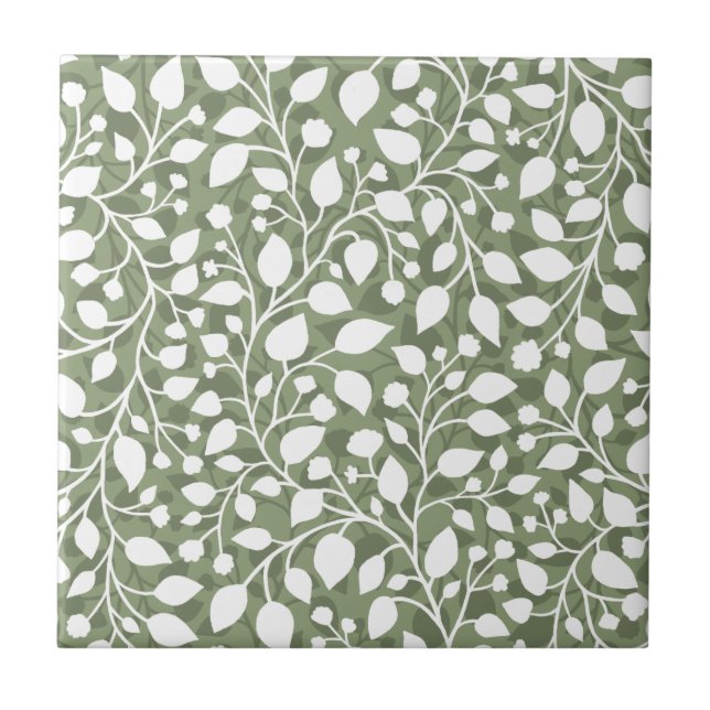 Gravt Löv Cascade White Foliage Mönster Löv Kakelplatta (Framsidan)