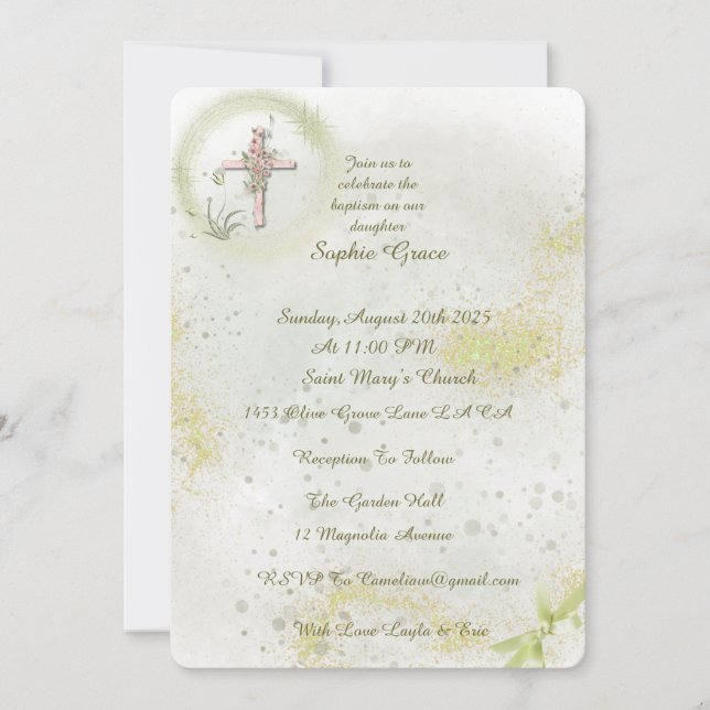 Gravt med inbjudan till mjuk grönt-baptism (Framsida)