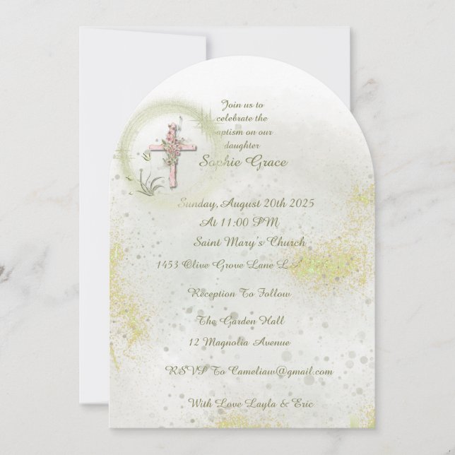 Gravt med inbjudan till mjuk grönt-baptism (Framsida)