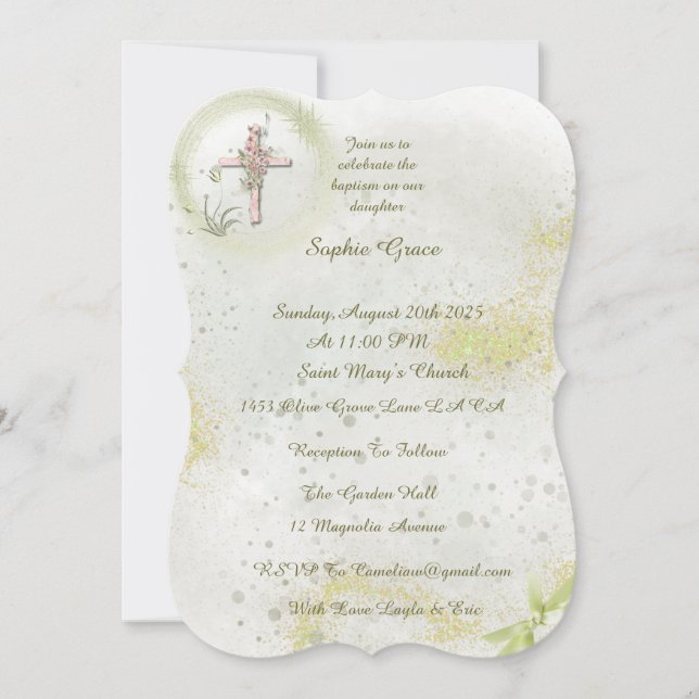 Gravt med inbjudan till mjuk grönt-baptism (Framsida)