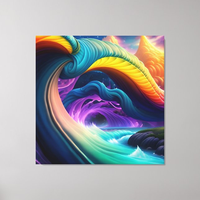 Gravt regnbåge, vattenfall liggande canvastryck (Framsida)