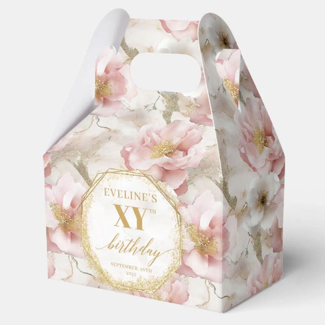Gravt  rosa guld boho vattenfärgfödelsedagskalende presentaskar (Graceful blush pink gold boho watercolor birthday favor boxes)