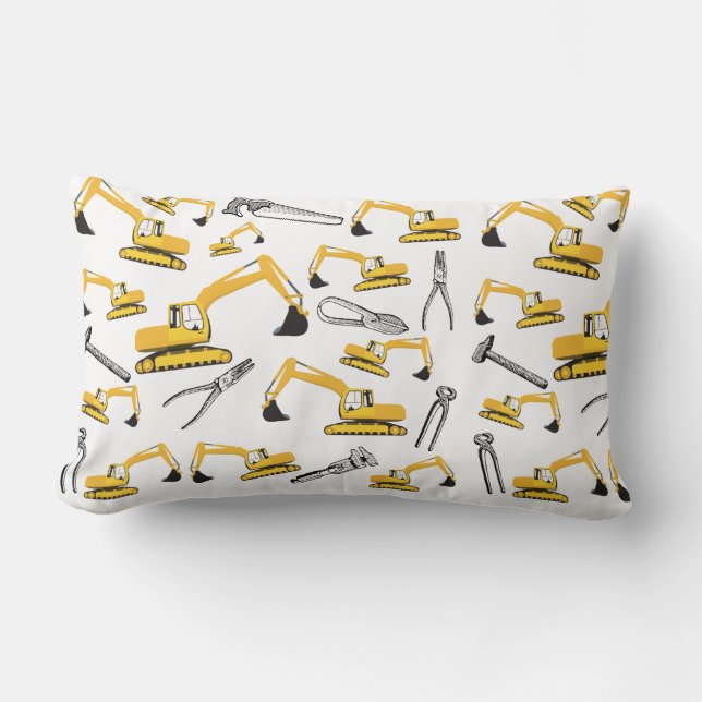 Grävverkskonstruktion Lastbilar och Verktyg Mönste Lumbarkudde (Framsida)