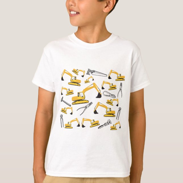 Grävverkskonstruktion Lastbilar och Verktyg Mönste T Shirt (Framsida)