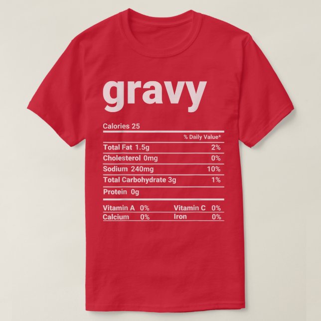 Gravy Nutrition Facts Thanksgiving Costume  T Shirt (Design framsida)