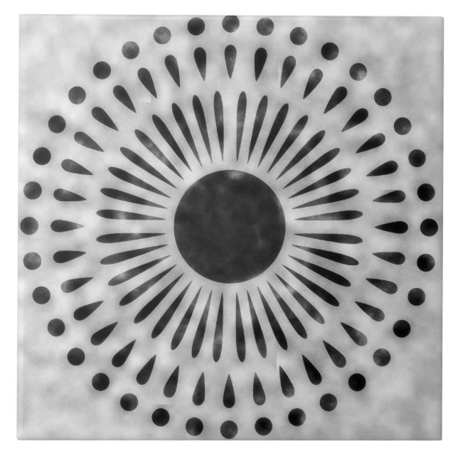 Gray and Black Sunburst Tile Decorative Art Kakelplatta (Framsidan)