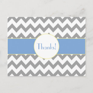 Gray and Blue Chevron Striped Monogram Thank You Vykort