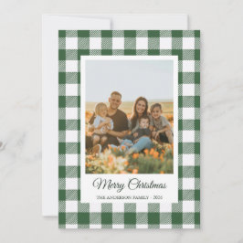 Gray and green buffalo plaid photo Holiday Card Julkort