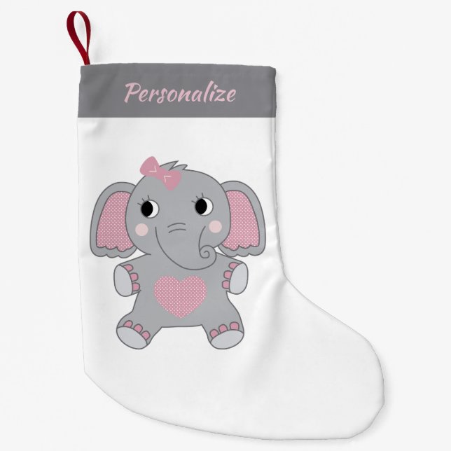 Gray and Pink Animated Baby Elephant Christmas Liten Julstrumpa (Framsidan)