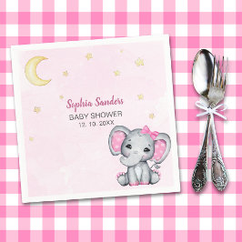 Gray and Pink Elephant Baby Shower Girl Pappersservett