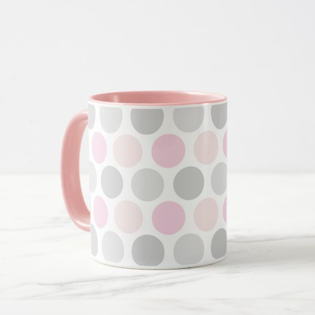 Gray and Pink Polka Dot Pattern Coffee Mug Cup Mugg (Framsida vänster)