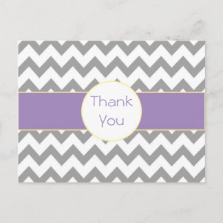 Gray and Purple Chevron Striped Thank You Postcard Vykort