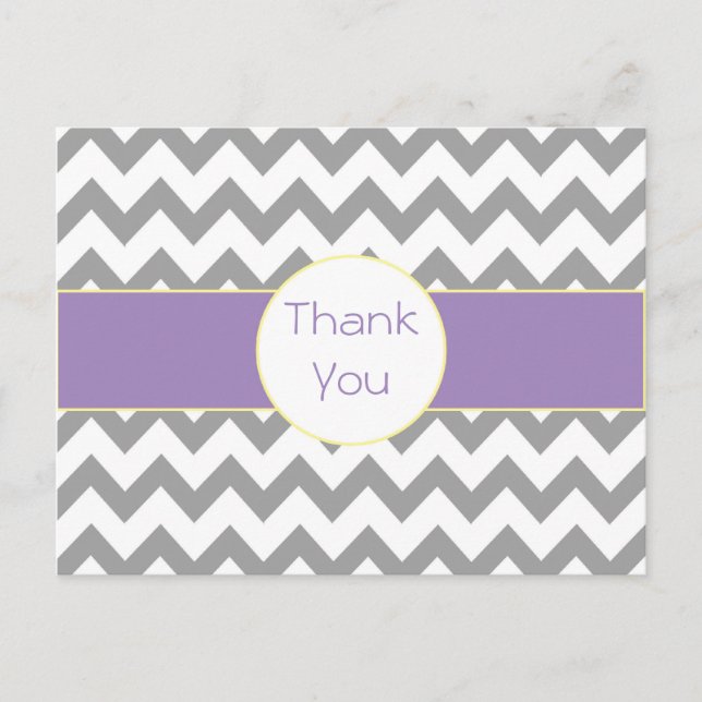 Gray and Purple Chevron Striped Thank You Postcard Vykort (Framsida)