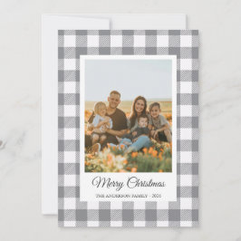 Gray and white buffalo plaid photo Holiday Card Julkort