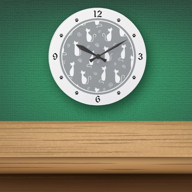 Gray and White Cats Pattern Stor Klocka (Skapare uppladdad)