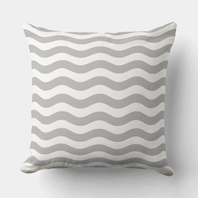 Gray and White Coastal Wave Pattern Kudde (Framsida)