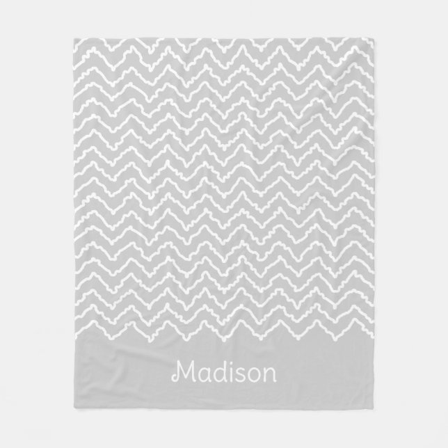 Gray And White Squiggly Chevron Zigzag Pattern Fleecefilt (Framsidan)