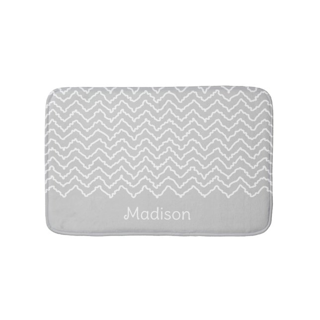 Gray And White Squiggly Chevron Zigzag With Name Badrumsmatta (Framsidan)