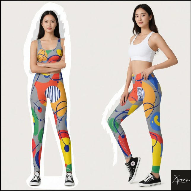 Gray Background Primary Color Abstract Shapes Leggings (Skapare uppladdad)