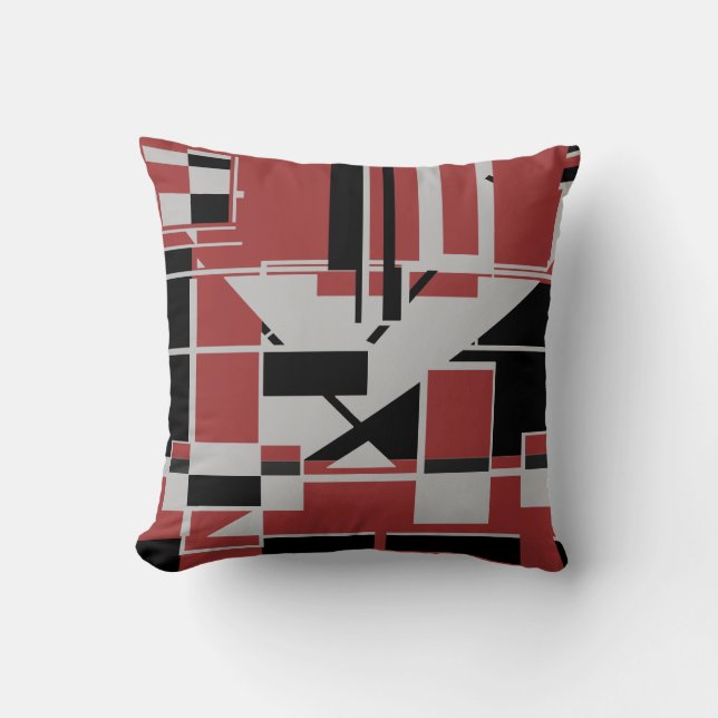 Gray Black Dark Red Geometric Abstract Labyrinth Kudde (Framsida)