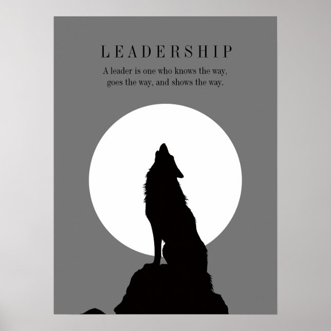 Gray Black Pop Art Leadership Wolf Howling Poster (Framsidan)