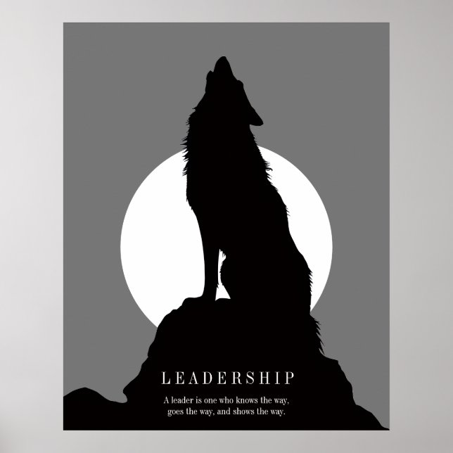 Gray Black Pop Art Leadership Wolf Howling Poster (Framsidan)